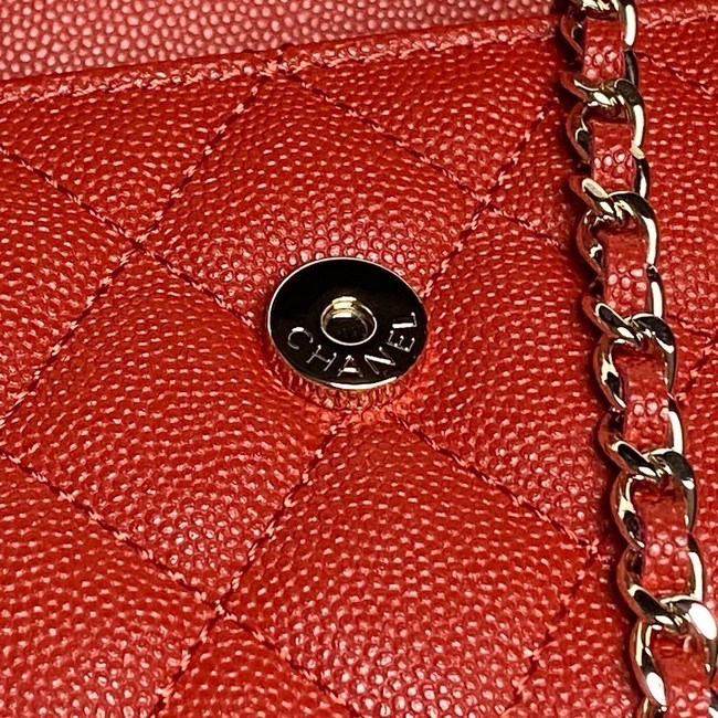 Chanel MINI FLAP BAG CLUTCH WITH CHAIN Gold-Tone Metal AP3238 red