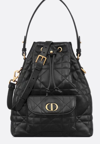 Small Dior Caro Bucket Bag Black Macrocannage Lambskin M3372UNOZ