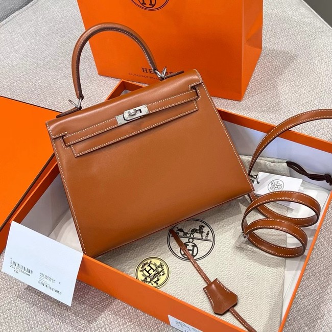 Hermes Kelly Shoulder Bags Smooth Box Leather KL2899 brown