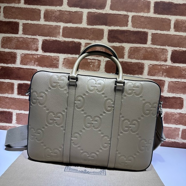 Gucci Jumbo GG Leather Briefcase 658573 gray