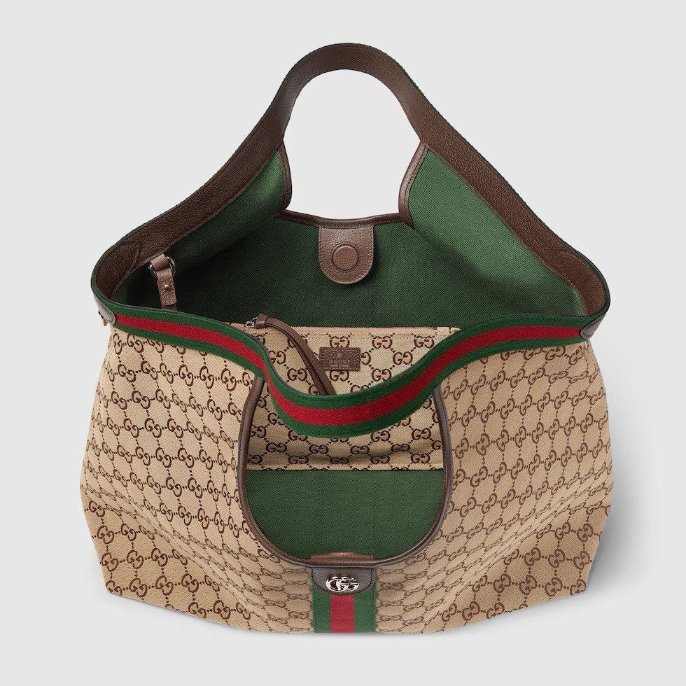 Gucci Giglio Large Tote Bag Variation Beige and Brown GG Canvas 853971