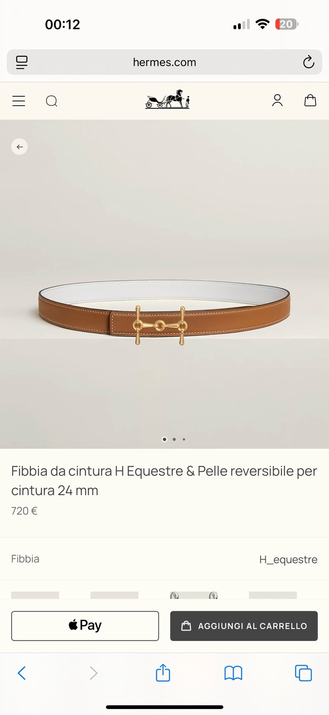 Hermes Swift calfskin double-sided leather belt 66029