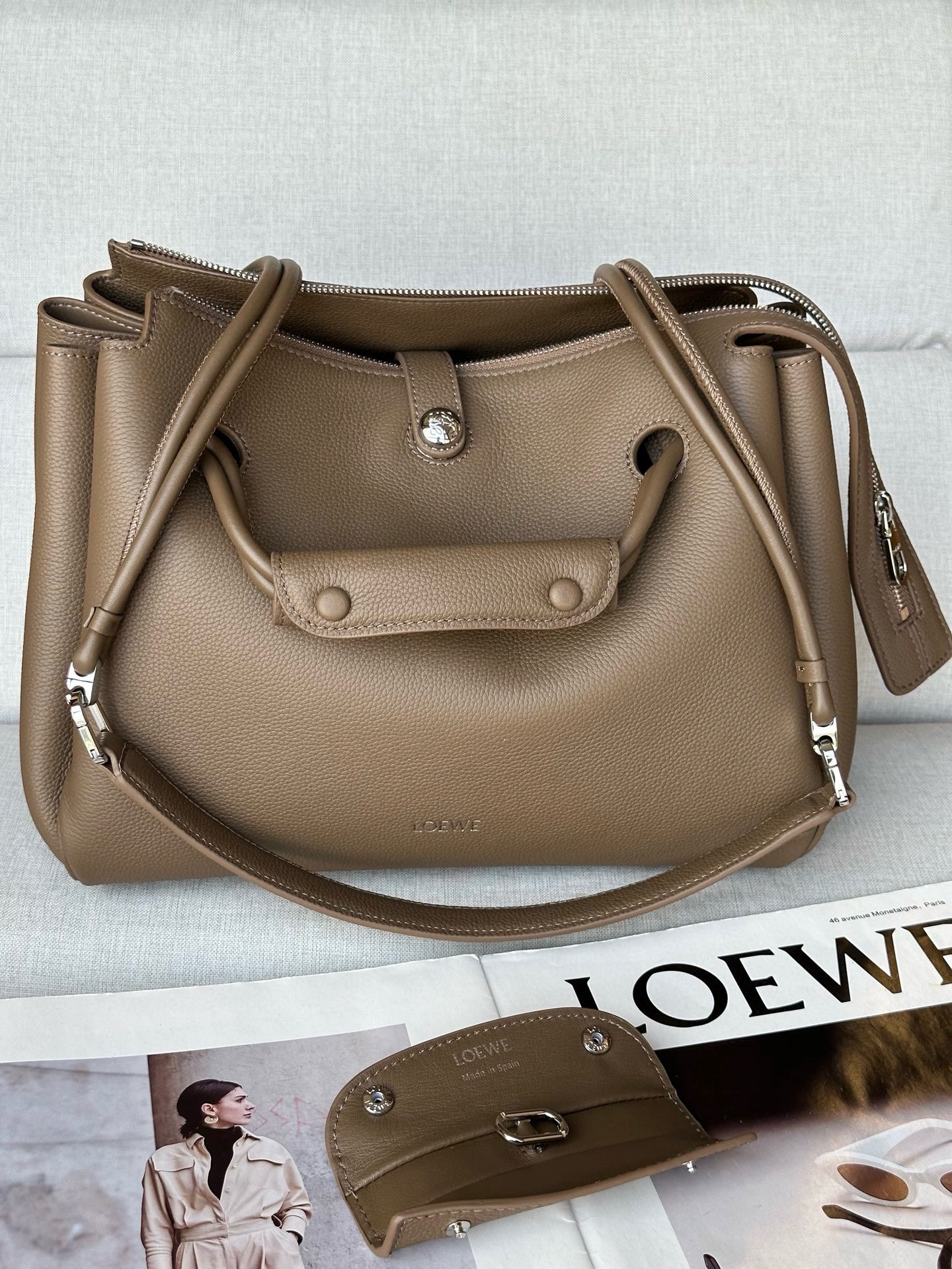 Loewe Madrid Original Leather Anagram Pebble Bag LE0255 Gray