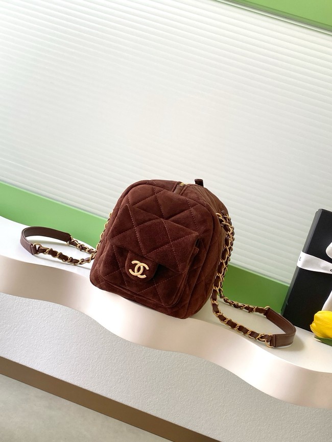 CHANEL Small Bowling Bag Suede AS5791 burgundy