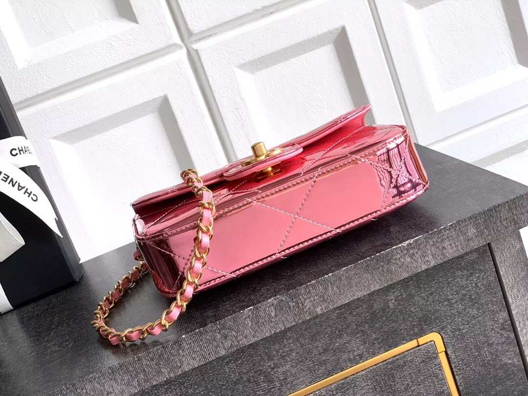 Chanel 25K Original Patent Leather Top Handle Bag  A6320 Pink