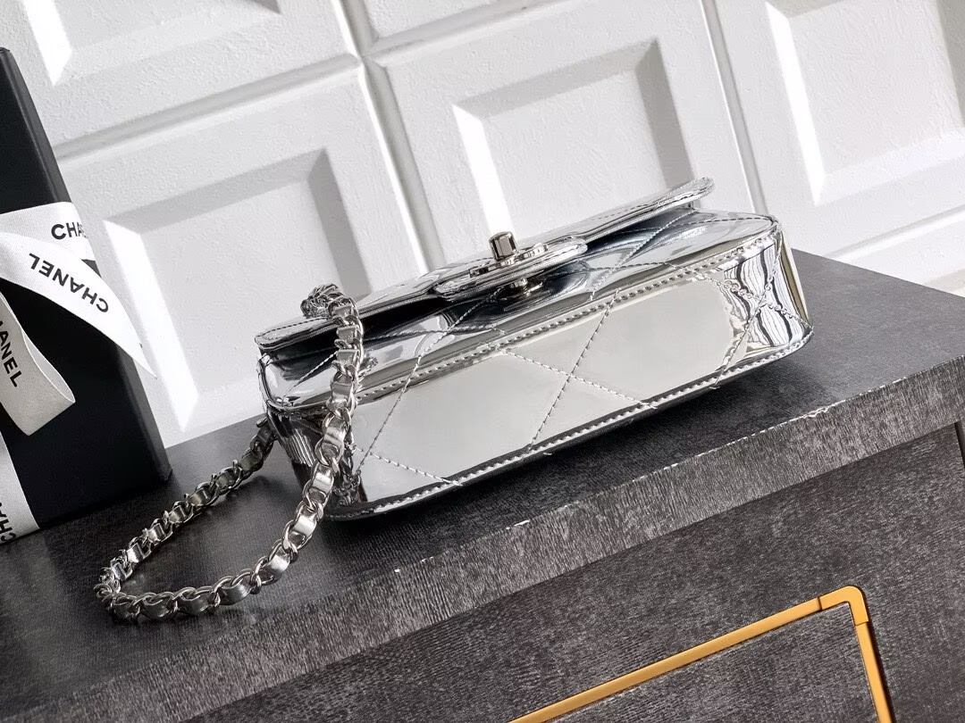 Chanel 25K Original Patent Leather Top Handle Bag  A6320 Silver