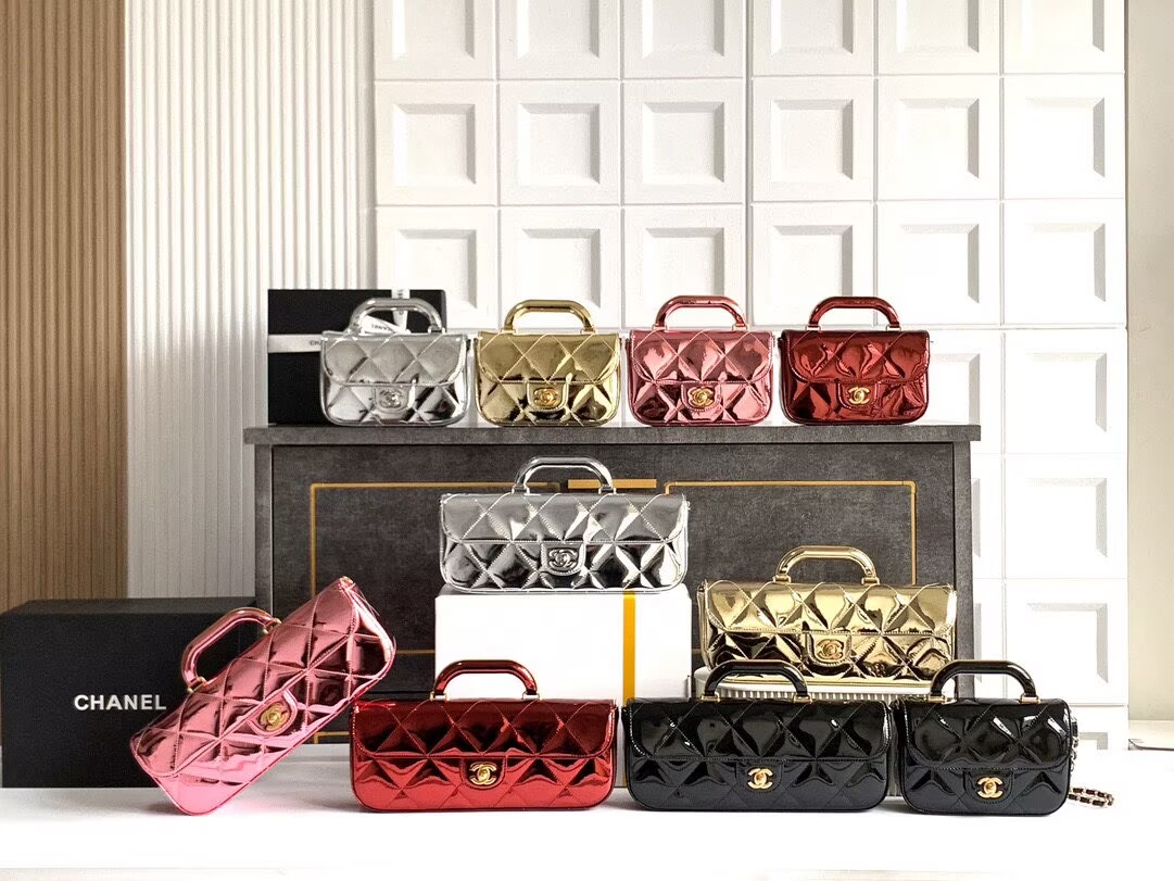 Chanel 25K Original Patent Leather Top Handle Bag A6321 Pink