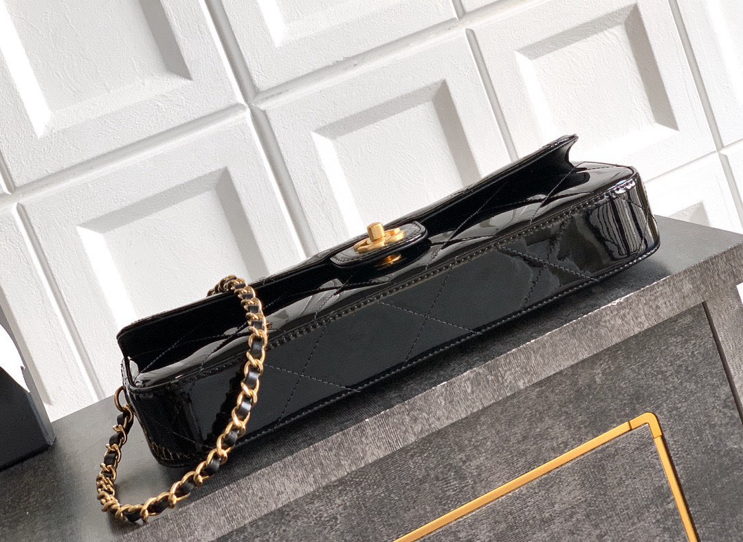 Chanel 25K Original Patent Leather Top Handle Bag A6321 Black