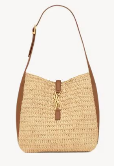 Saint Laurent LE 5 A 7 supple small in raffia and leather 823812 PALE BROWN AND BRICK