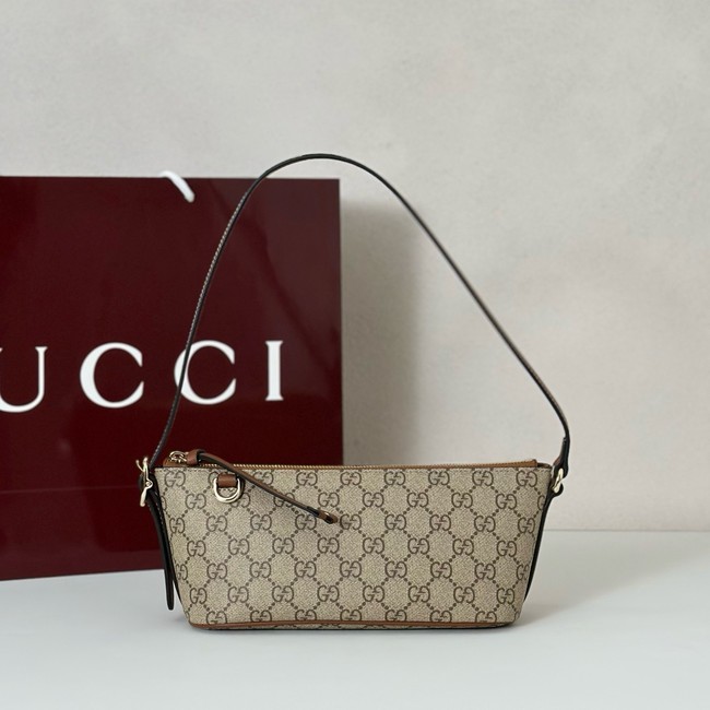 Gucci GG Emblem small shoulder bag 847281 beige and dark brown fabric
