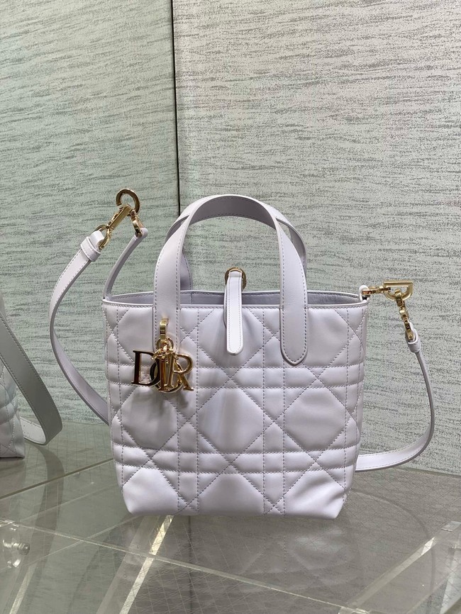 Small Dior Toujours Vertical Tote Bag Macrocannage Crinkled Calfskin M2835 purple