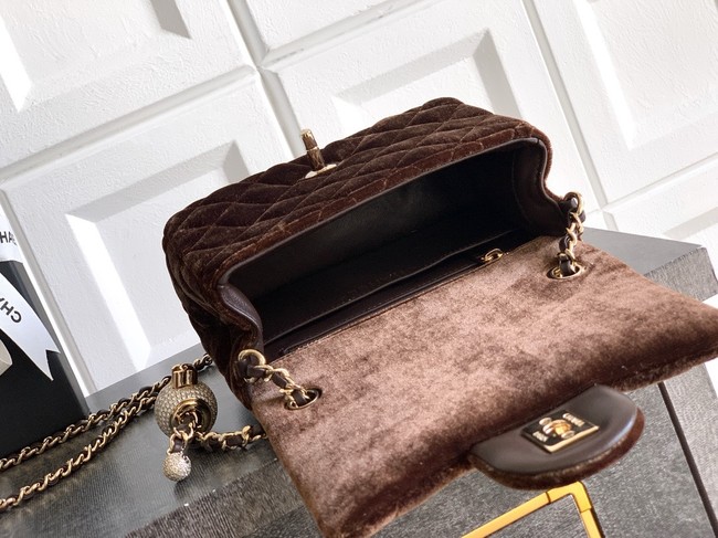 Chanel Mini Classic Handbag velvet AS1786 dark brown