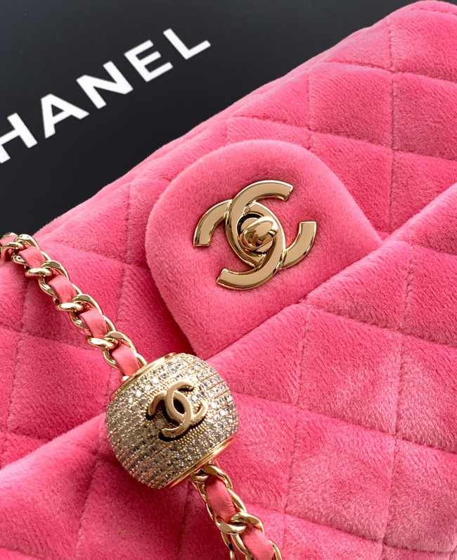 Chanel small Classic Handbag velvet AS1787 Pink