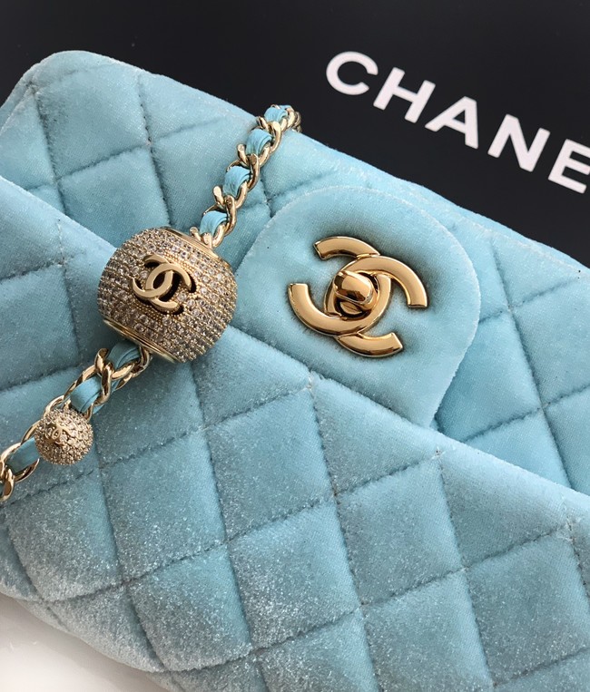 Chanel small Classic Handbag velvet AS1787 light blue