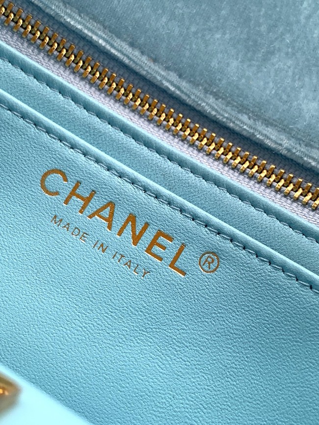 Chanel small Classic Handbag velvet AS1787 light blue