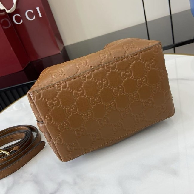 Gucci GG Emblem small bucket bag 815118 tan