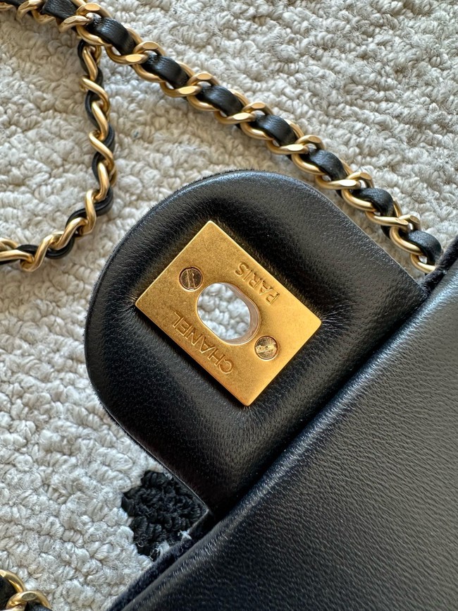 CHANEL Mini Flap Bag with Top Handle  Tweed& Silk AS5875 Black