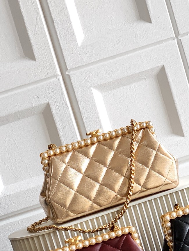 CHANEL Clutch Pearly Lambskin AS5912 gold