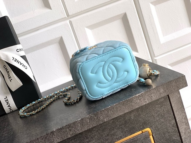 CHANEL velvet Small Vanity with Chain AP3941 light blue