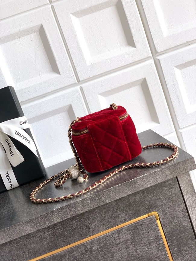 CHANEL velvet Small Vanity with Chain AP3941 red