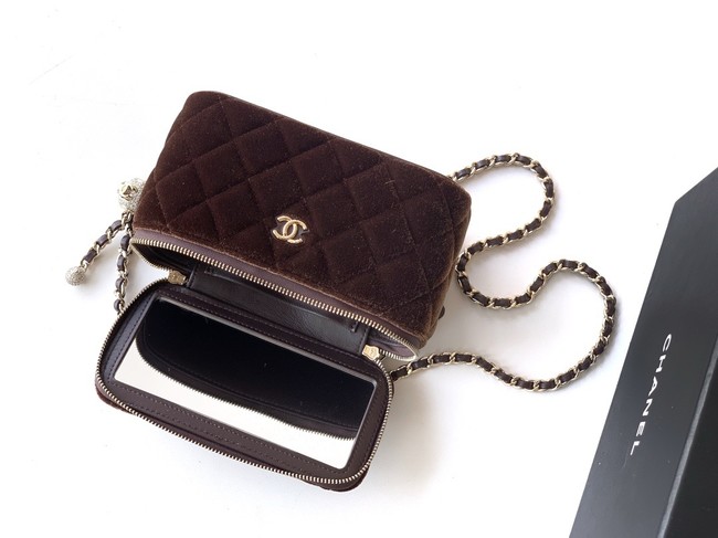 CHANEL velvet Vanity with Chain AP3940 Coffee