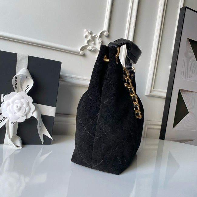 CHANEL Hobo Bag Suede Calfskin AS5970 black