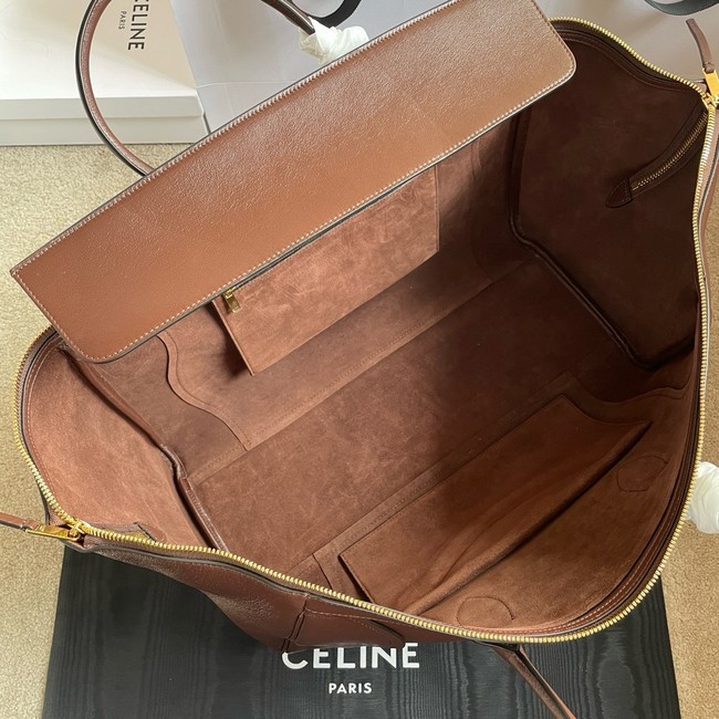 Celine LARGE SMILING NEW LUGGAGE IN SUPPLE SHINY LAMBSKIN 123683 brown