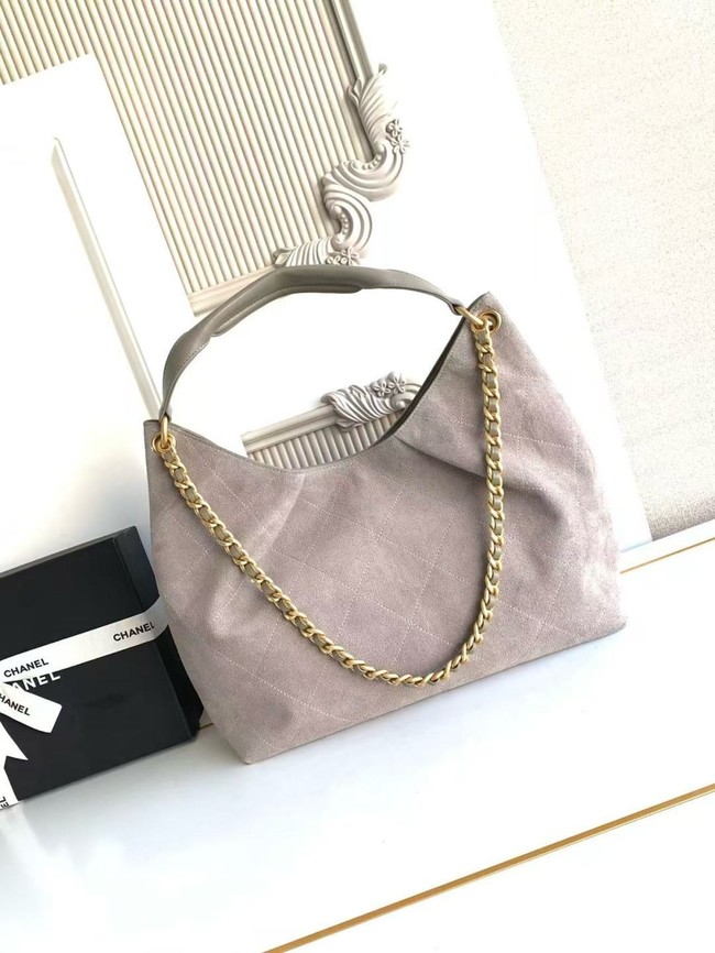 CHANEL Hobo Bag Suede Calfskin AS5978 gray