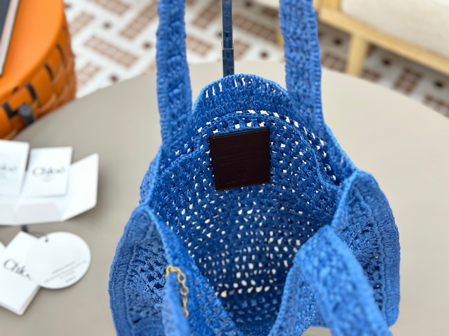 Chloe SUMMER straw and leather tote bag 0824P blue