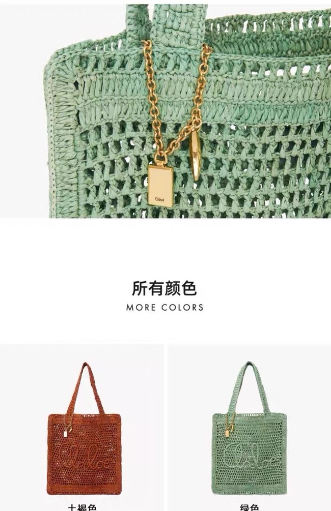 Chloe SUMMER straw and leather tote bag 0824P green