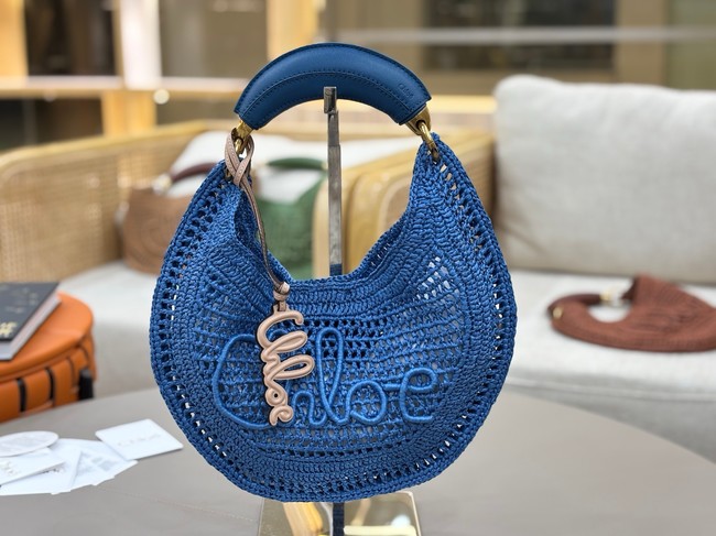 Chloe SUMMER straw and leather tote bag 1668 blue