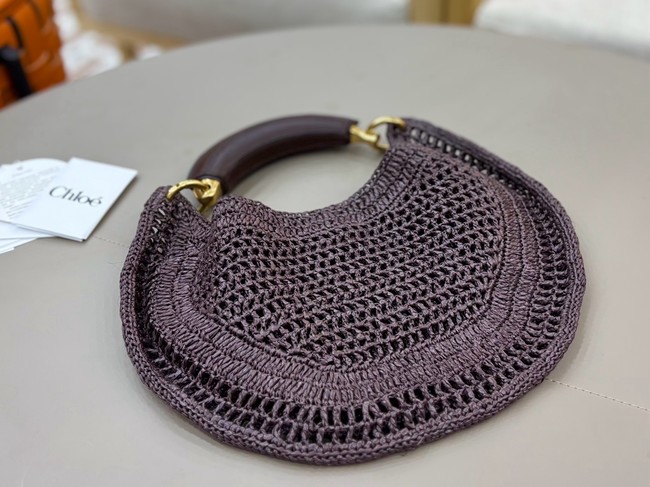 Chloe SUMMER straw and leather tote bag 1668 dark brown