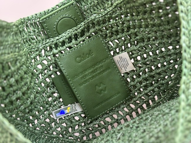 Chloe SUMMER straw and leather tote bag 1668 green