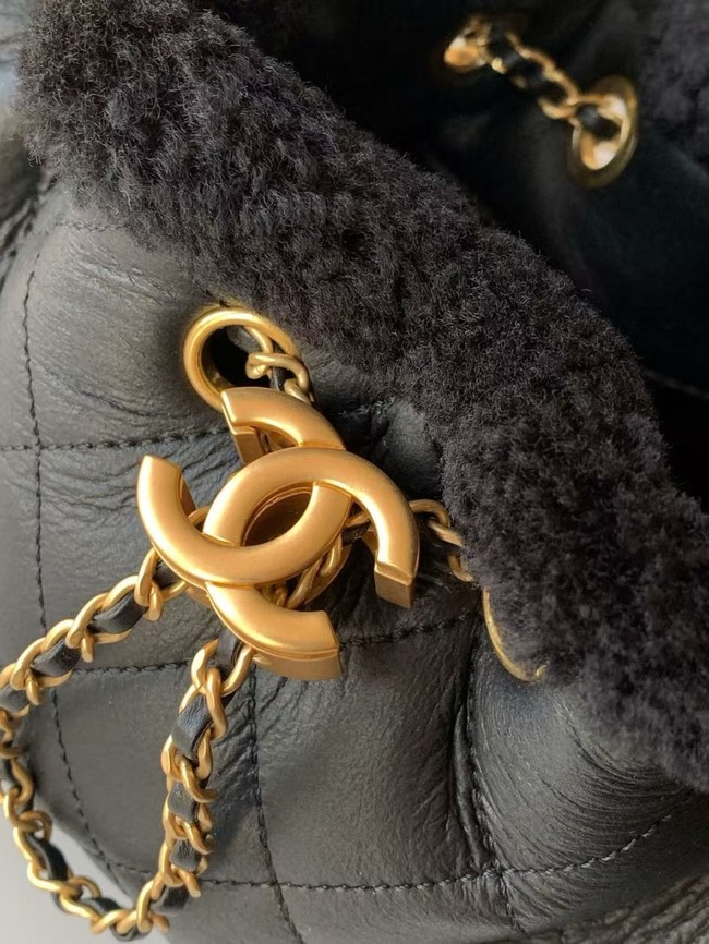 CHANEL 25 Mini Handbag AS5631 Crumpled Shearling Sheepskin black