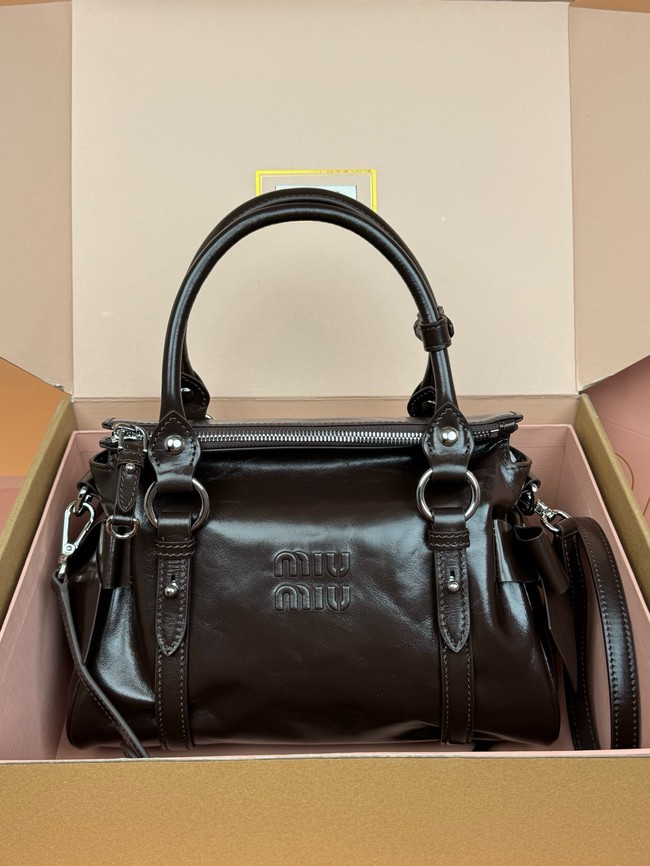 MIU MIU Original Leather Top Handle Bag 3598 dark brown