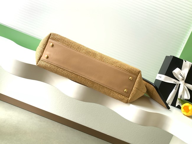 CHANEL Maxi Shopping Bag Braided Raffia AS5463 Dark Beige