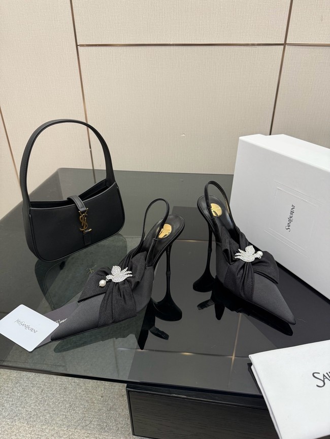 Saint Laurent AMALIA slingback pumps in satin crepe Heel 10.5CM 55726-12