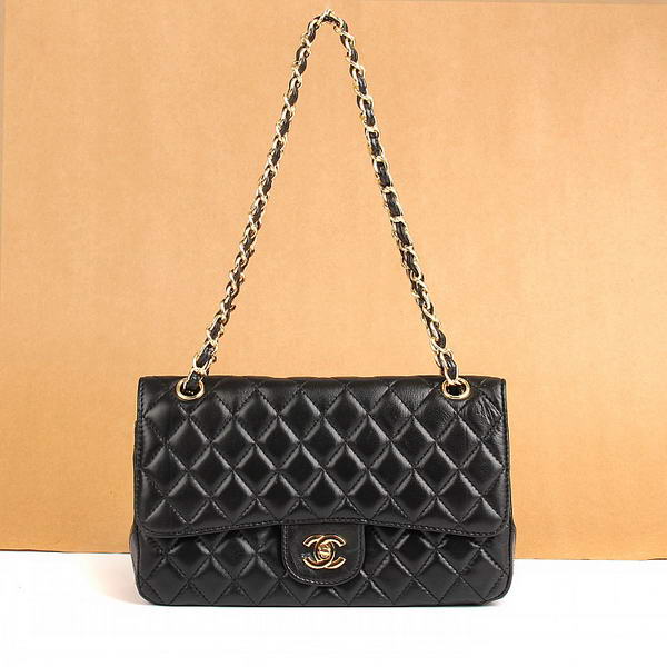 Chanel 2.55 Series Flap Bag 1112 Black Leather Golden Hardware