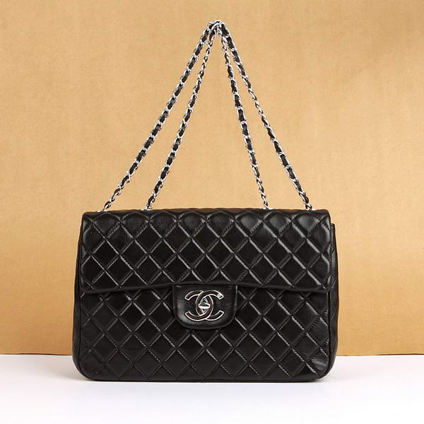 Chanel Jumbo Bags 2126 Black Leather Silver Hardware