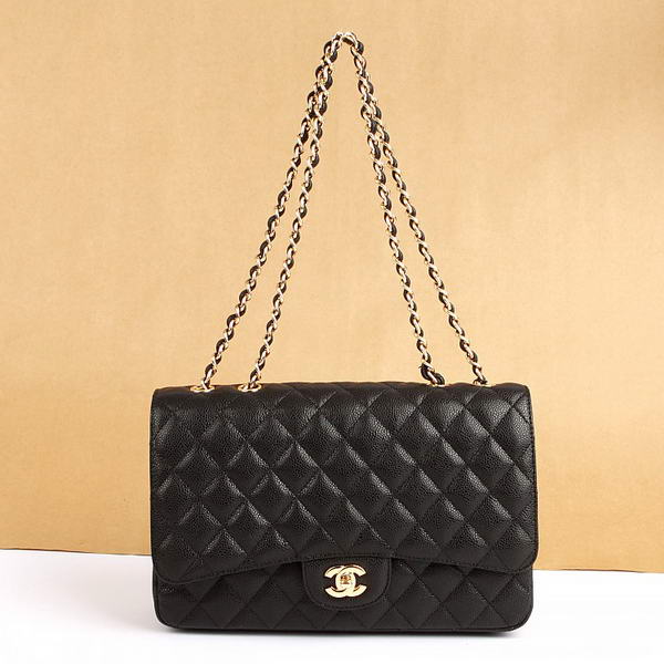 Chanel Jumbo Bags A36073 Black Caviar Leather Golder Hardware