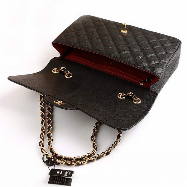 Chanel Jumbo Bags A36073 Black Caviar Leather Golder Hardware