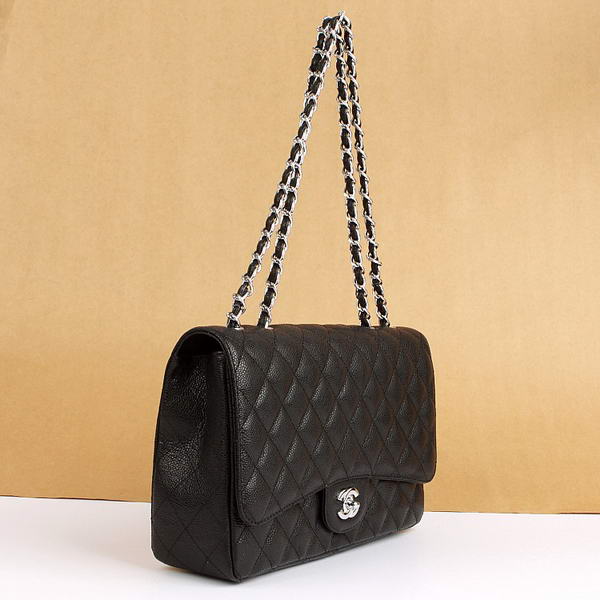 Chanel Jumbo Bags A36073 Black Caviar Leather Silver Hardware