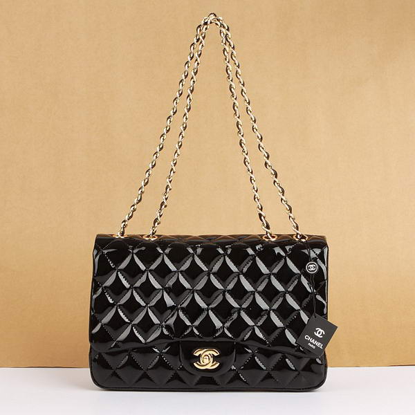 Chanel Jumbo Bags A36073 Black Patent Leather Golder Hardware