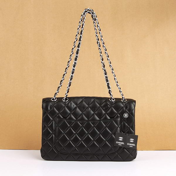 Chanel Jumbo Bags A36073 Black Lambskin Leather Silver Hardware