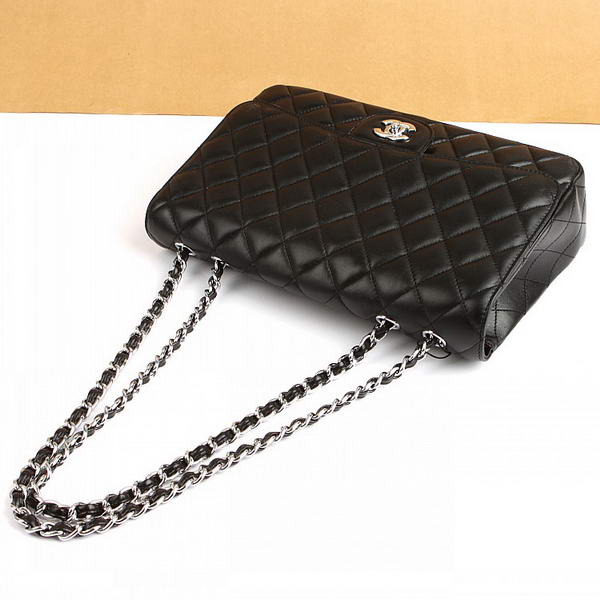 Chanel Jumbo Bags A36073 Black Lambskin Leather Silver Hardware