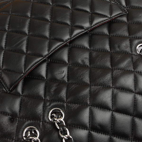 Chanel Jumbo Bags A36073 Black Lambskin Leather Silver Hardware