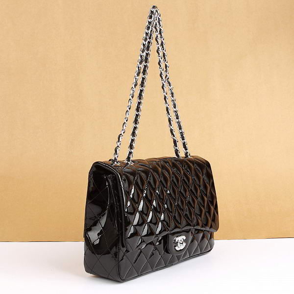 Chanel Jumbo Bags A36073 Black Patent Leather Silver Hardware