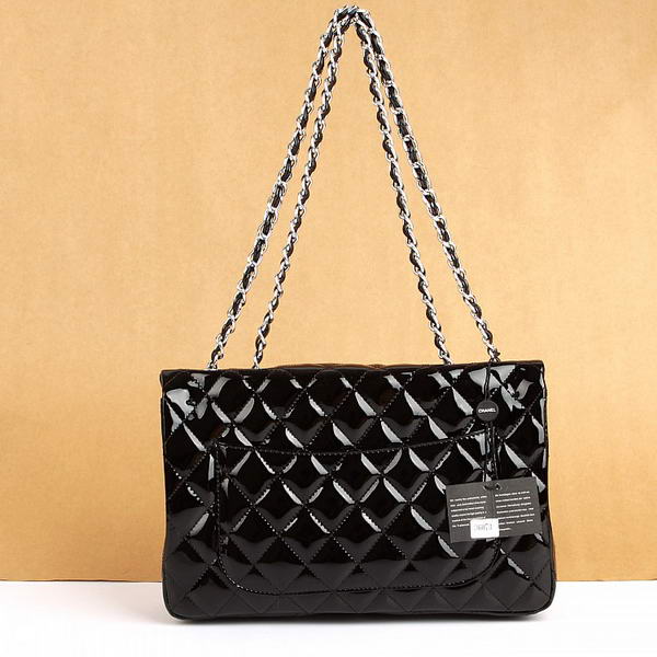 Chanel Jumbo Bags A36073 Black Patent Leather Silver Hardware