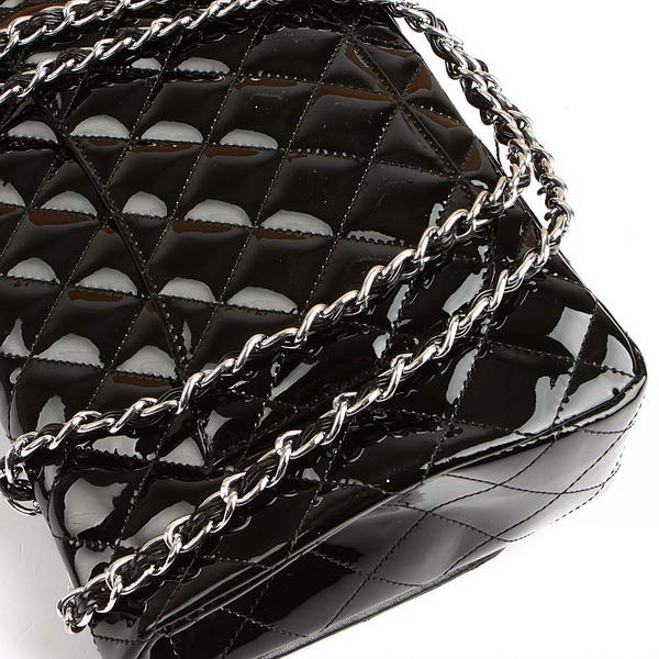 Chanel Jumbo Bags A36073 Black Patent Leather Silver Hardware