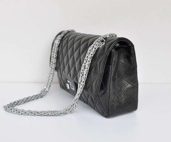 buy cheap Chanel 2.55 Series 1122 Classic Black Sheepskin Flap Bag Silver Hardware